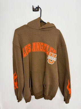 asos Los Angeles Graphic Hoodie in Brown & Orange
